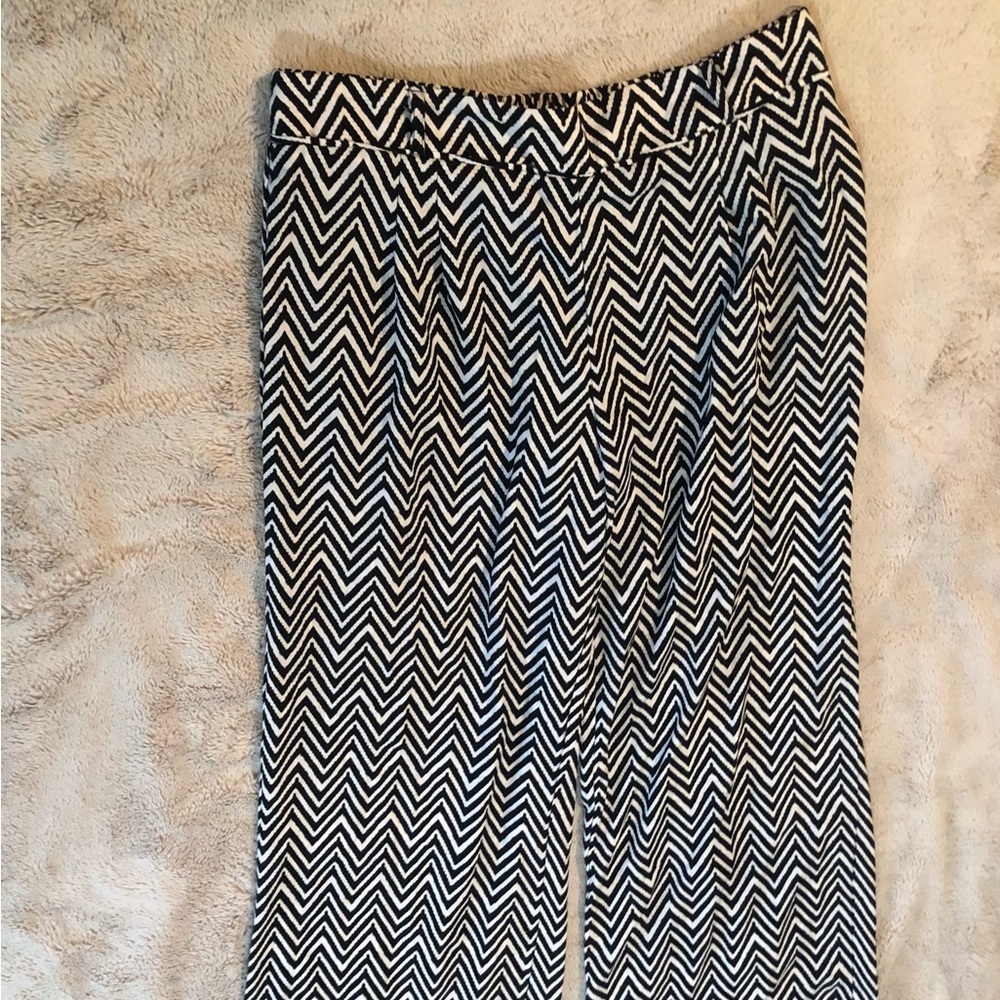 TAKARA Womens L Black Printed Chevron Wide Leg Pull On Pants